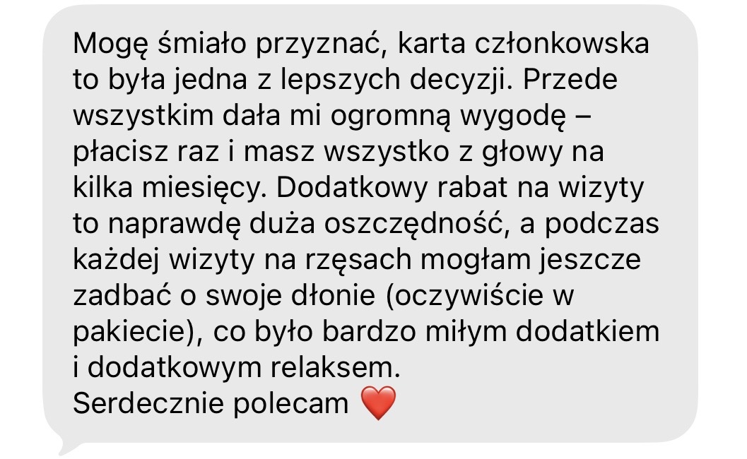 Opinia klientki Karty Członkowskiej 1.0