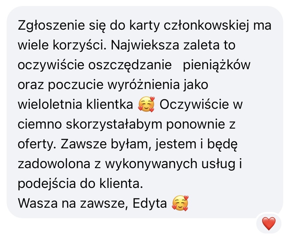 Opinia klientki Karty Członkowskiej 1.0